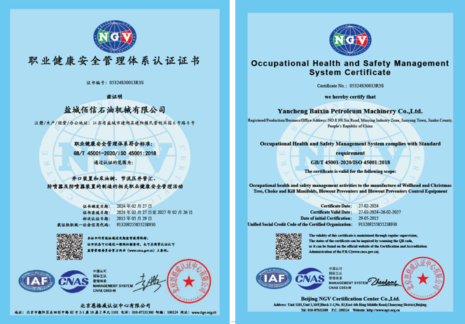 ISO45001職業(yè)健康安全管理體系認(rèn)證證書(shū)